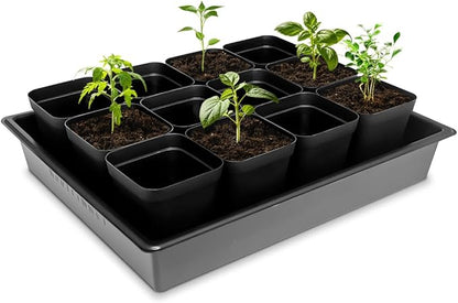 Seed Starter Tray, 5 Packs Plant Tray, Durable Plastic Growing Trays, Stackable Seedling Starter Trays Perfect for Indoor, Outdoor, Greenhouses, 16.5" L x 13.2" W x 2.8" H - Black