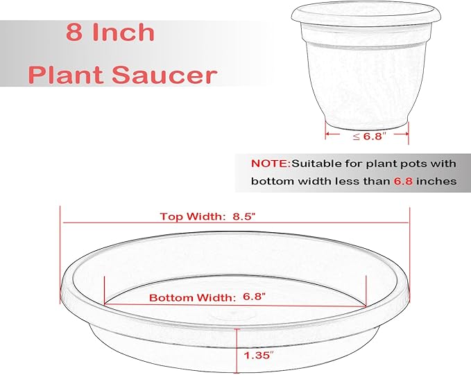 2 Pack Plant Saucer 8 Inch, Drip Trays for Potted Plants, Flower Pot Saucers Plant Trays for Pots, Plastic Planter Tray for Indoors, Plant Drainage Saucer Birdbaths for Outdoors