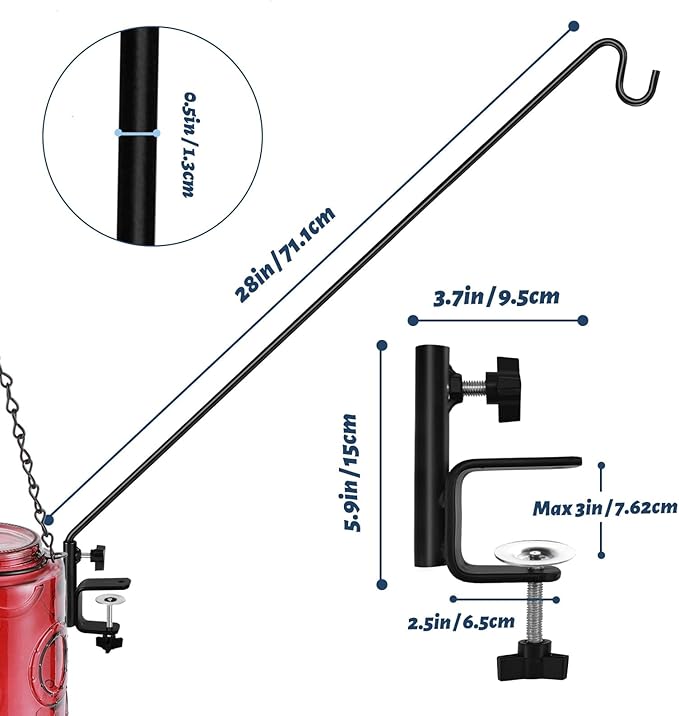 ERYTLLY 4 Packs 3 Inch Clamp 28" Long Deck Hook for Hanging Bird Feeder, Plants, Suet Baskets,Wind Chimes,Lanterns and More