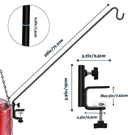 ERYTLLY 4 Packs 3 Inch Clamp 28" Long Deck Hook for Hanging Bird Feeder, Plants, Suet Baskets,Wind Chimes,Lanterns and More