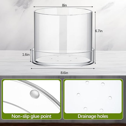 Clear Plant Nursery Pots Acrylic Orchid Pots with Drainage Holes and Tray Transparent Planter for Indoor Plants, Succulents, Herb, Flowers and Cactus Decorative(8 Inches,Circle)