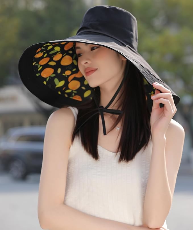 Wide Brim Women Sun Hat Summer Beach Bucket Fishing Hats Metal Wired Edge Packable UV Protection for Hiking Garden Travel