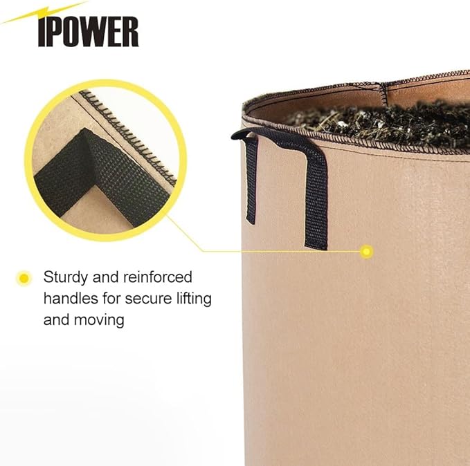 iPower Plant Grow Bag 20-Gallon 5-Pack Heavy Duty Fabric Pots, 300G Thickened Nonwoven Aeration Durable Container, Nylon Strap Handles for Gardening, Planting Tomatoes, Herbs, Flowers, Tan
