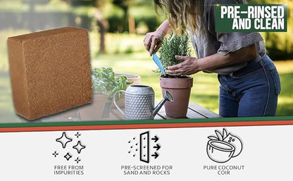 Kempf Organic Coco Coir Brick (10lbs) - Expanding Garden Soil & Potting Mix, for Indoor Plants & Outdoor Plants, Washed Coconut Husk Fiber Planting Seed Starter
