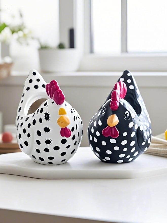 Hens and Chicks Planter Pot Set of 2 - Whimsical Animal Planters for Outdoor Plants, Chicken Flower Pot with Drainage & Weather-Resistant Design, Farmhouse Garden Decor for Succulents