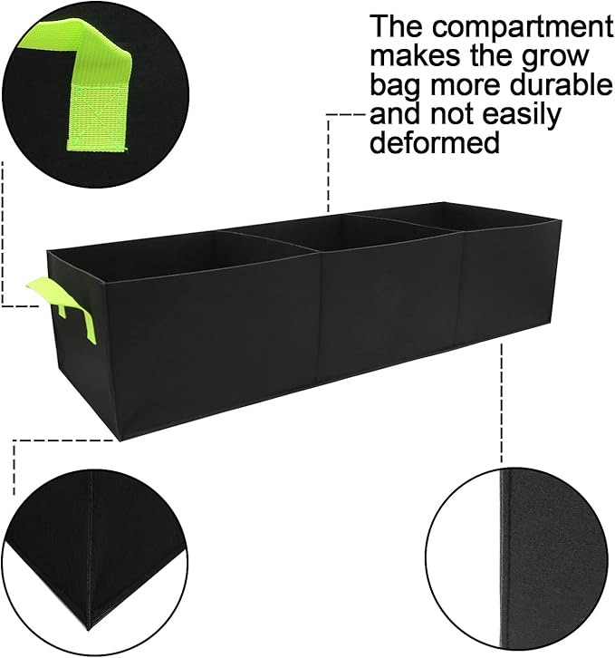 Plant Grow Bags, 2 Pack Fabric Raised Planting Bads, 3 Holes Rectangle Grow Bag, 15 Gallon Breathable Potato Tomato Planter Pots for Outdoor Vegetables Plant Flowers (Black)