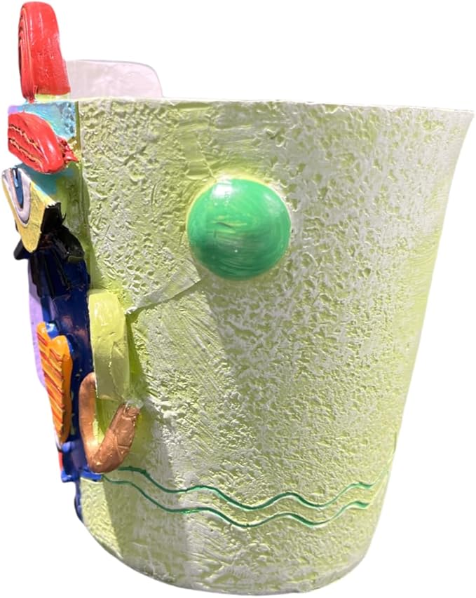 Abstract Art Planter with Drain Hole & Stand - 5.2 Inch Hand-Painted Resin Pot, Vibrant Mini Decor for Succulents, Apartments, Desk & Gifts(Green, Small)