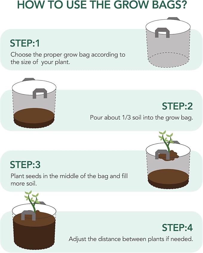 ACSTEP Grow Bags 10 Pack 15 Gallon Heavy Duty Aeration Fabric Pots Thickened Nonwoven Fabric Pots Plant Grow Bags with Handles