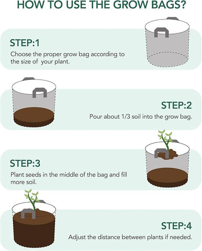 ACSTEP Grow Bags 10 Pack 15 Gallon Heavy Duty Aeration Fabric Pots Thickened Nonwoven Fabric Pots Plant Grow Bags with Handles
