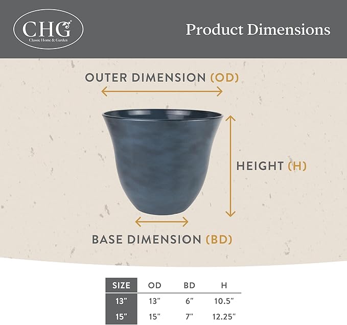 Classic Home and Garden Honeysuckle Resin Planters - Lightweight Indoor & Outdoor Plant Pots - UV-Resistant Plastic Flower Pots - Pot Planters for Flowers & Herbs (15" Vanilla White)