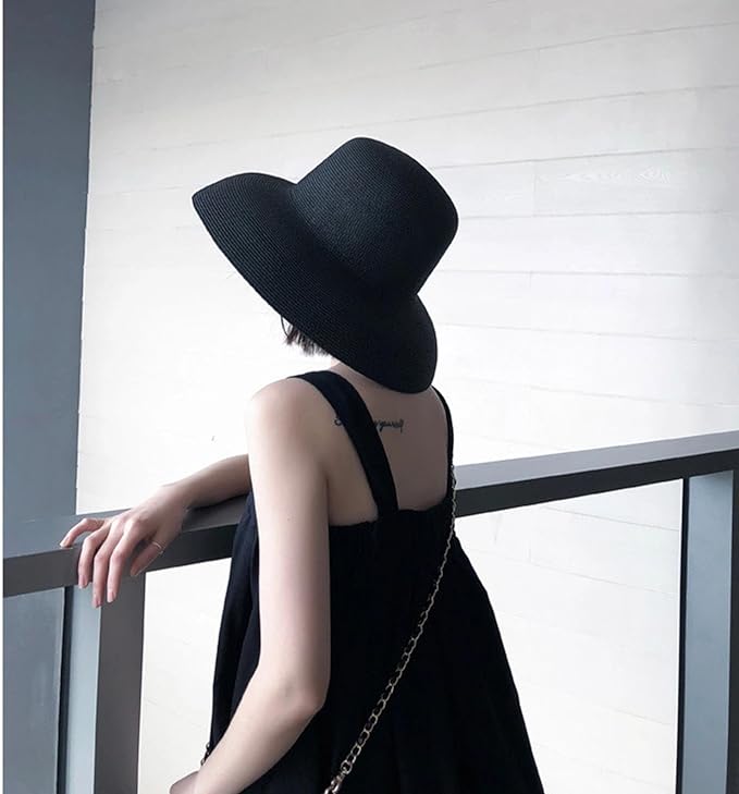 Wide-Brim Classic Elegant Style Foldable Straw Hat Women's Retro UV Resistant Sun Hats for Outdoor, Beach and Travel
