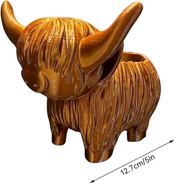 ROTORS Highland Cow Succulent Planter Pot, 5In Resin Cute Funny Plant Pots Cactus Flower Container, Cow Planter for Indoor Plants Garden Home Decor Highland Cow Gifts (Brown)