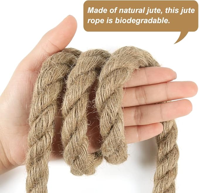 Tenn Well 18mm Jute Rope, 33 Feet Strong and Heavy Duty Twine Rope for Crafting, Gardening, Bundling, Outdoor Decorations