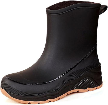 Women'S Chunky Platform Rain Ankle Boot Fashion Comfort Round Toe Waterproof Anti-Slip Thick Sole Pull On Garden Chelsea Rain Boots for Outdoor Work Booties