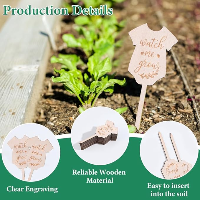 GORGECRAFT 30Pcs Watch Me Grow Plant Tags Succulent Labels Clothes Wooden Plant Stakes Gift Nursery Garden Marker Sign for Seed Potted Flower Herbs Teacher Appreciation Xmas Thanksgiving Supplies