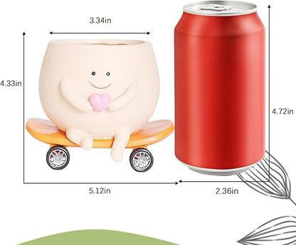 Funny Smily Face Planter Pot with Drainage Hole for Indoor and Outdoor Unique Resin Rolling Skate-Shaped Succulent Flower Pots Novelty Gift for Valentine's Day, Home Decors