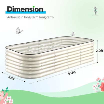 Quictent Galvanized Raised Garden Bed Kit, 6x3x2 ft Oval Metal Planter Box Tall for Vegetables Outdoor Backyard, Strengthened by Crossbar, Beige