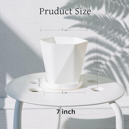 InmeRun Plant Pots Indoor Plastic Flower Pots Outdoor 7 inch Set of 12 Pack with Drainage Holes and Saucers for Garden Pots (7 in 12 White)