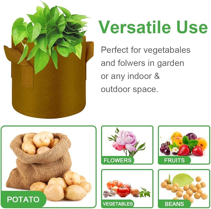 5-Pack 7 Gallon Grow Bags Heavy Duty Thickened Nonwoven Fabric Pots with Handles, Plant Grow Bags for Vegetables/Flower/Plant/Fruits, Brown