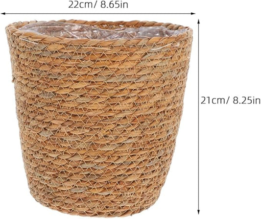 SUPVOX 2pcs Woven Plant Basket with Plastic Liner, Rattan Flower Pot Cover for Indoor Plants - Boho Farmhouse Home Decor