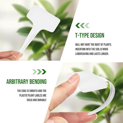 Plant Labels 1000 Pcs Yuanling T-Type Plastic Garden Tags Waterproof Plant Sign Stakes Nursery Garden Makers for Seedlings Flower Vegetables Herb Potted Belt Permanet Marker Pen (White)