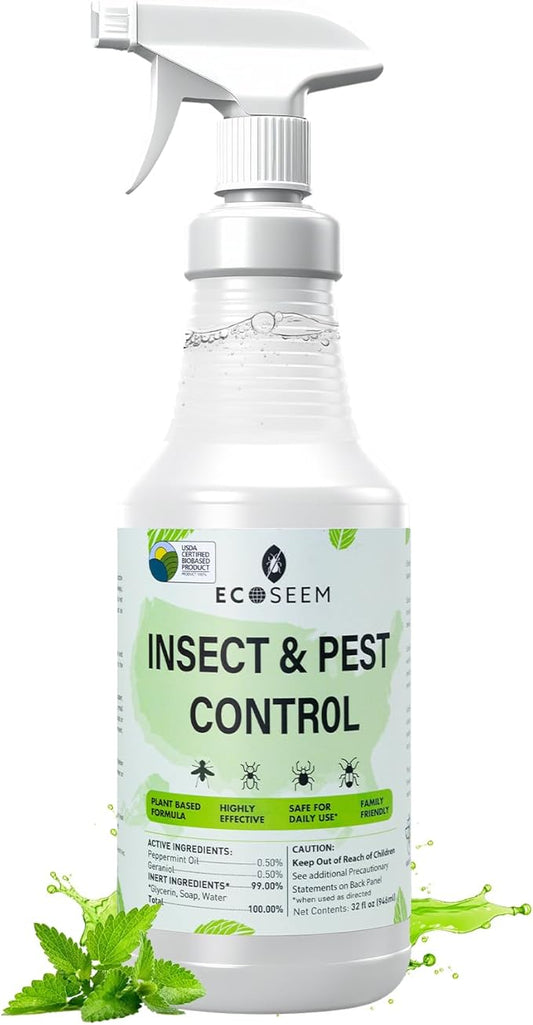 Natural Insect & Pest Control Spray, 30 Oz Plant-Based Formula with Peppermint Oil