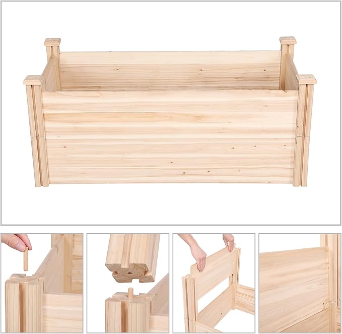 Topeakmart Wooden Elevated Raised Garden Bed Kit Divisible - Garden Planter Boxes for Vegetables Outdoor Outside 95x 25 x 11inches
