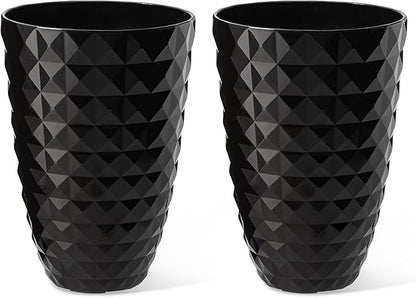 Glitzhome 19.75" H Large Tall Planters for Outdoor, Set of 2 Tall Black Planter with Drainage Holes, Faux Ceramic Diamond Textured Oversized Planters, Decorative Flower Pots for Porch Indoor Garden