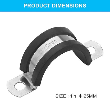 50 Pack 1 Inch Cable Clamps, 26mm Stainless Steel Rubber Coated Cushioned Insulated Cable Clamp, Black Conduit Wire Holder Strap Clips for Tube, Pipe or Wire Cord Installation