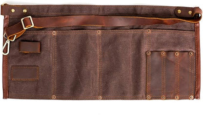 Luchuan Waterproof Waxed Canvas Tool Apron With the Adjustable Genuine Leather Belt (brown)