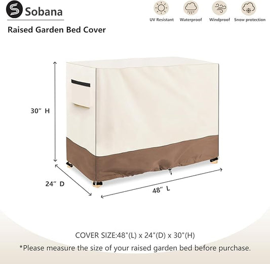 Outdoor Raised Garden Bed Winter Cover with Split Zipper,Waterproof Heavy Duty Cover for 48 x 24 x 30 inch Elevated Wood Planter Box Stand(Beige,Covers only)