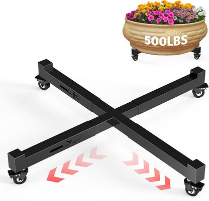Plant Caddy With Wheels, 21" to 30" Heavy Duty Rolling Plant Dolly, Metal Plant Stand With 4 Lockable Caster Wheels, For Indoor Outdoor Large Pots Planter, Holds Up to 500 Lbs, Black Moving Dolly