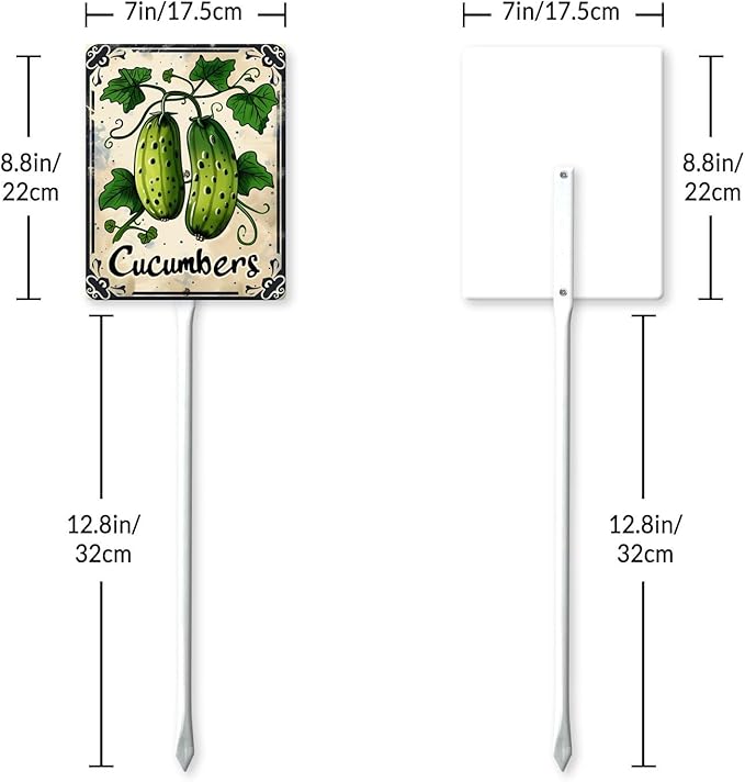 Uptell Vegetable Garden Cucumbers Yard Sign Label With Stake Plant Markers For Outdoor Plants Waterproof 7x8.8inch Nursery Garden Outdoor Sign