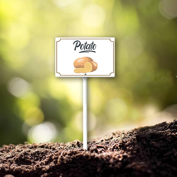 Boylee 8x12inch Aluminum Garden Signs for Vegetables, Potatoes, Herbs & Flowers with Stake and Mounting Hardware
