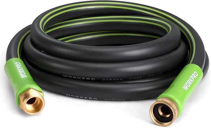 WORKPRO Garden Hose 5/8 IN x 10 FT, Heavy Duty, Flexible, Lightweight Water Hose with 360° Rotation Handle, 3/4" GHT Solid Brass Fittings, for Outdoor, Lawn, Garden & Yard, Car Wash