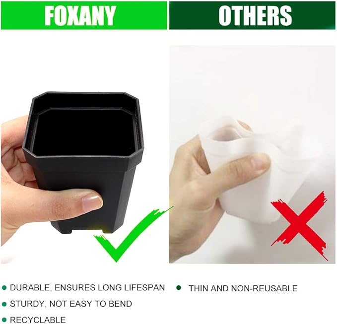 foxany 3" Nursery Pot, 30 Pcs Thick Plastic Plants Pots, Square Flower Planting Pots, Plant Seedling Pots, Seed Starting Pots with Saucers - Black 30 Pcs