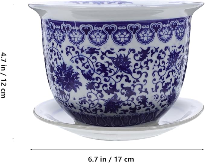 DOITOOL Blue and White Porcelain Plant pots with Drainage Holes and Drainage Tray for Indoor and Outdoor Plants, Ceramic Flower Pots