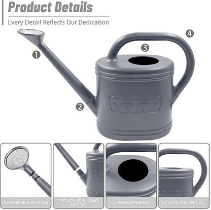 2 Gallon Watering Can, Outdoor Watering Can for Plants, Garden Water Can with Removable Long Spout and Stainless Steel Sprinkler Head, Large Water Can for Greenhouse (Grey, 2 Gallon)