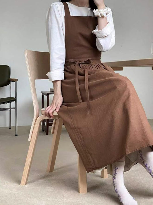Cute Retro Cotton Linen X-Back Aprons Home Kitchen Garden Art Painting Pinafore Florist Shop Overalls