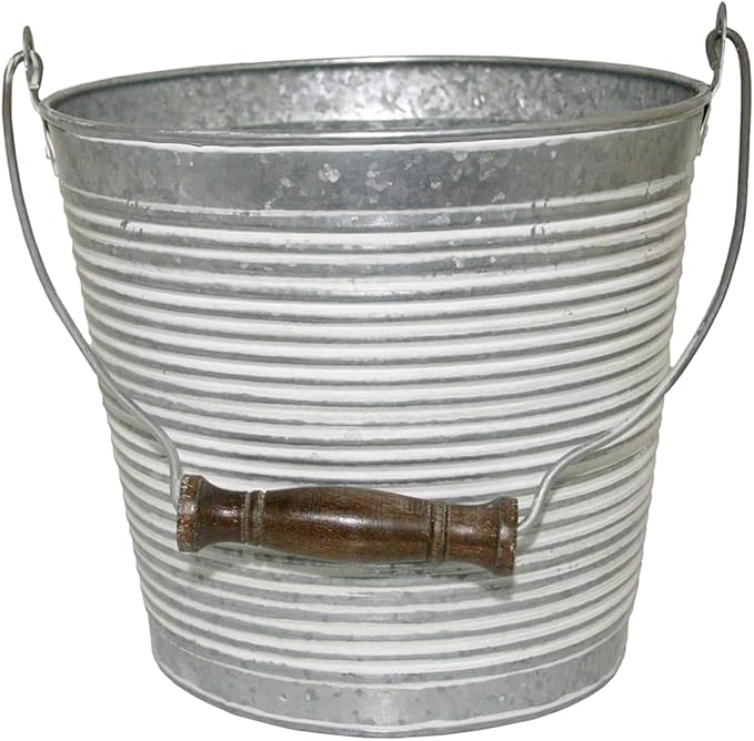 Headwind Vintage Collection - Floral Galvanized White Wash Planter with Handles – 12 Inch Flower Pots Decorative Plant Indoor – Plant Pots Indoor with Drainage by Robert Allen