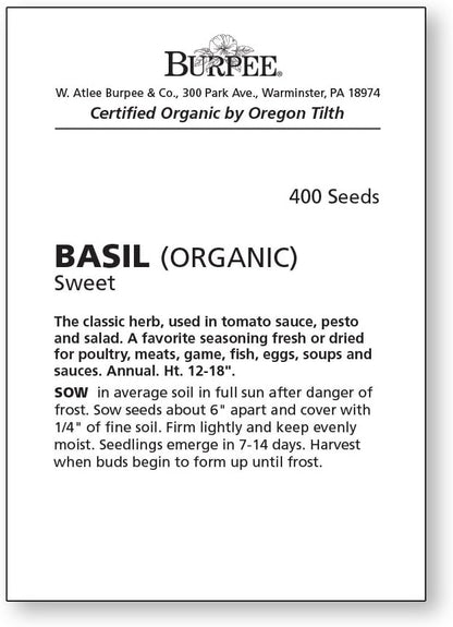 Burpee 60215A Organic Sweet Basil Seeds