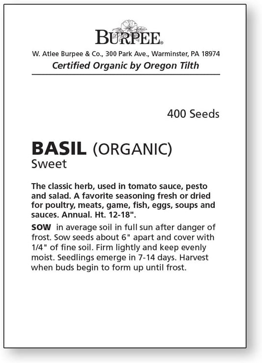 Burpee 60215A Organic Sweet Basil Seeds