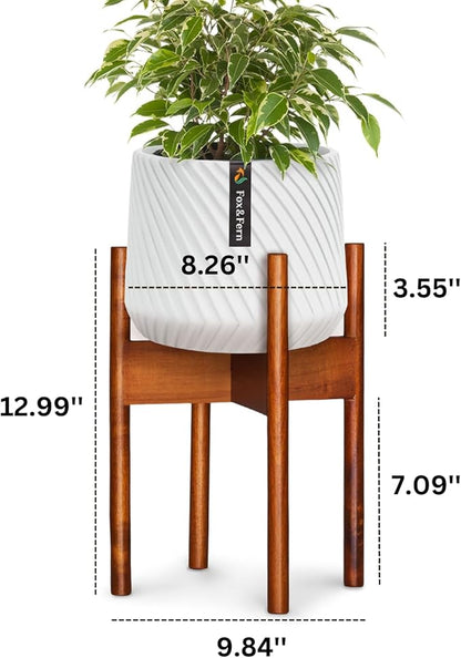 Fox & Fern Mid Century Plant Stand — 8 Inch Fixed Size Wooden Plant Stand for Indoor Planters (Not Included) - Raised Flower Pot Holder for Indoors - Plug In Design - Two Height Options - Acacia