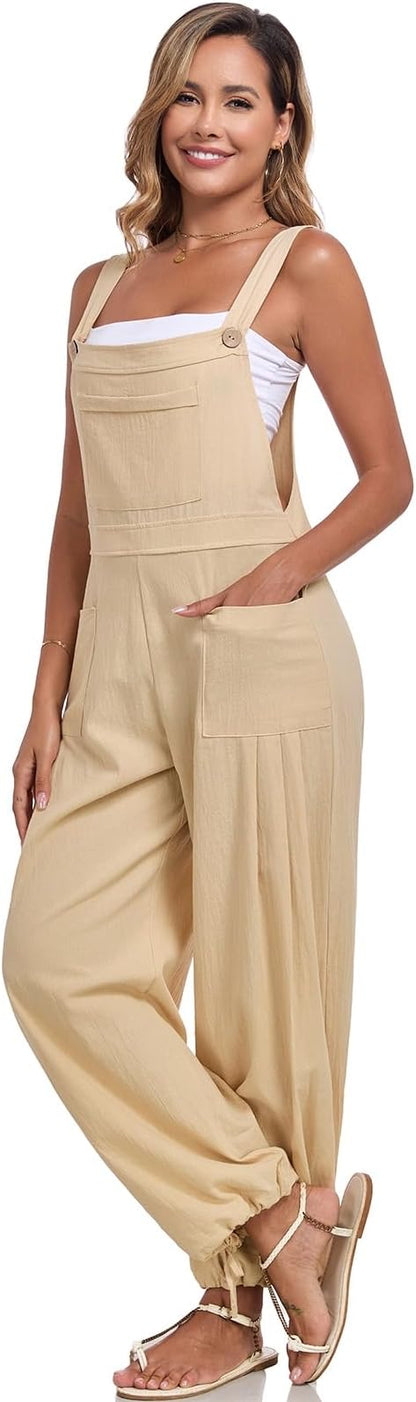 ALSOGO Womens Wide Leg Overalls Loose Beach Vacation Outfits Jumpsuits 2025 Causal Sleeveless Rompers with Pockets