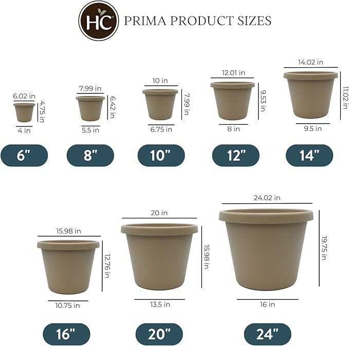 The HC Companies Prima Round Plastic Plant Pot w/Rolled Rim - Lightweight & UV Resistant Flower Pot for Herbs & More - Outdoor & Indoor Plant Pots w/Drainage (12 inch, Sandstone, Pack of 1)