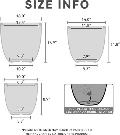 Kante 18",14",10" Dia Concrete Round Planters (Set of 3), Outdoor Indoor Large Planter Pots with Drainage Hole and Rubber Plug for Home Patio Garden, Slate Gray