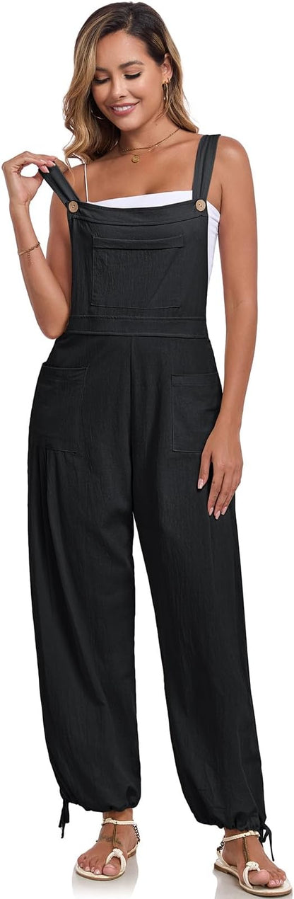 ALSOGO Womens Wide Leg Overalls Loose Beach Vacation Outfits Jumpsuits 2025 Causal Sleeveless Rompers with Pockets