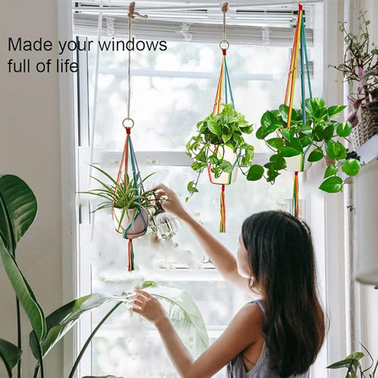 Rainbow Macrame Plant Hangers Indoor Outdoor, Different Size Flower Pot Holder Hanging Plant Holder for Windows Garden Boho Home Decor