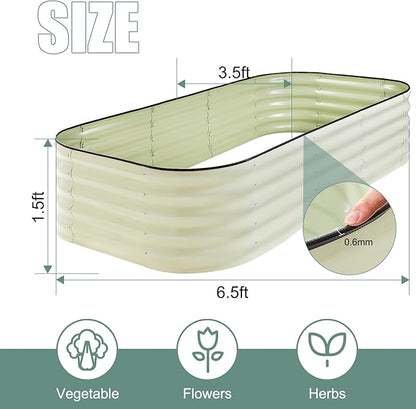 2Pcs 17" Tall Raised Galvanized Steel Garden Bed 8×2 ft Modular Planter for Gardening, Vegetables, Flowers Tall Oval Galvanized Metal 9-in-1 Raised Garden Beds Outdoor (Ivory White)