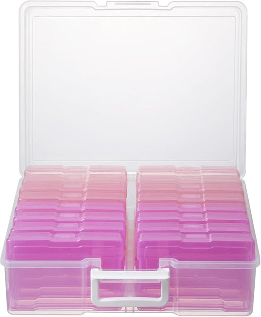 novelinks Transparent 4" x 6" Photo Cases and Clear Craft Keeper with Handle, 16 Inner Photo Organizers & Photo Storage Box, Plastic Photo Storage Containers (Pink Gradient)